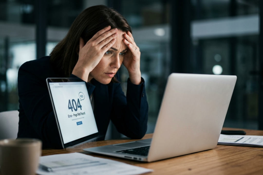 A business owner frustrated by website downtime and lost sales.