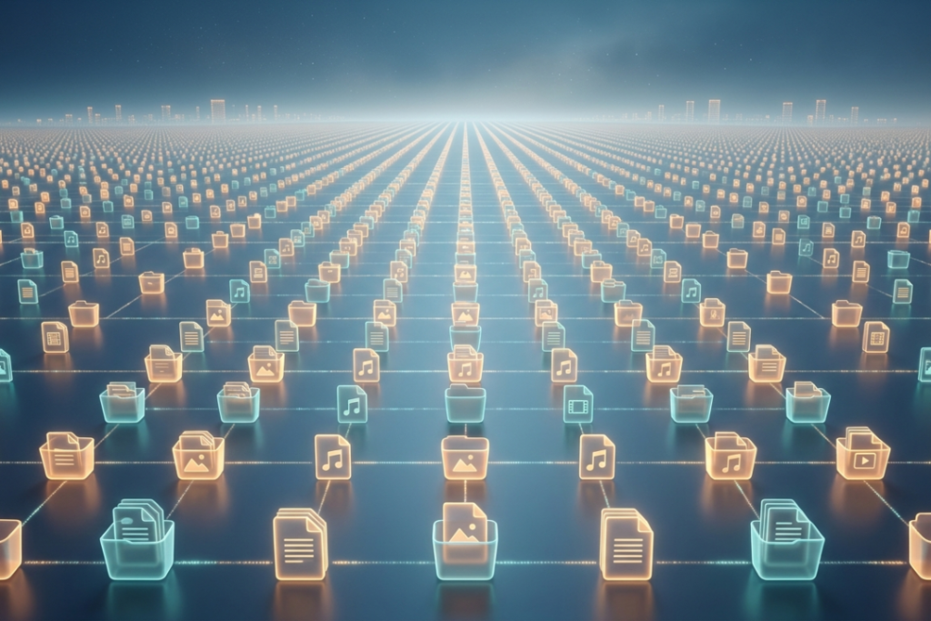 A vast digital field of data objects representing the unlimited scalability of object storage.